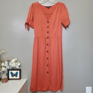 One Clothing Los Angeles Button Front Dress Size XS Dusty Orange Rayon Cottage